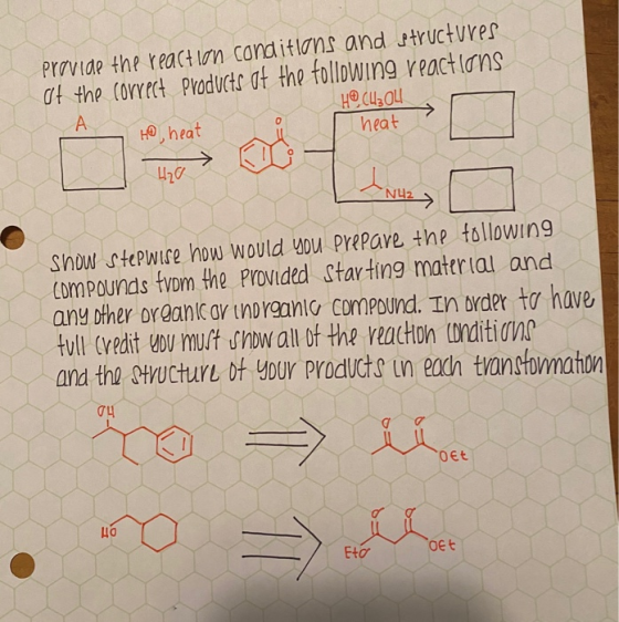 provide the reaction conditions and structures of the correct products of the following reactions H@C4304 А Ho, heat heat 420