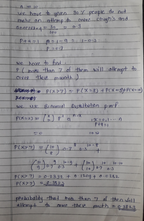 드 10 loo twe e have to hd P(nao thun af them till atempt to we use BinomialDiskibrhon =0.3823