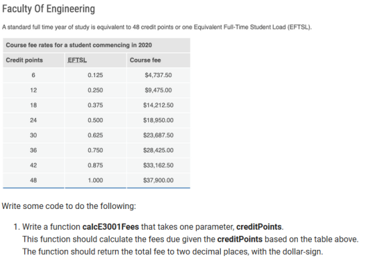 Faculty of Engineering A standard full time year of study is equivalent to 8 credit points or one Equivalent Full-Time Studen