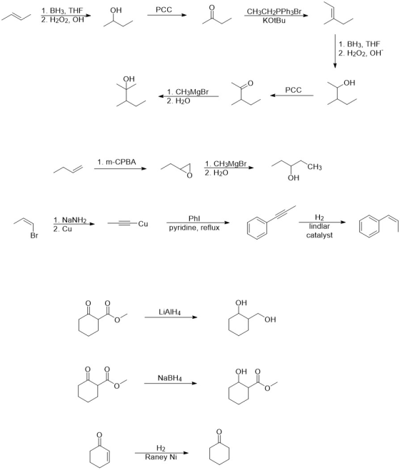 PCC ~ 1. BH3, THF 2. H2O2, OH guten noen į CH3CH2PPh3Br KOtBu ang 1. BH3, THF 2. H2O2, OH - 4 anyone X PCC 1. CH3MgBr 2. H2O