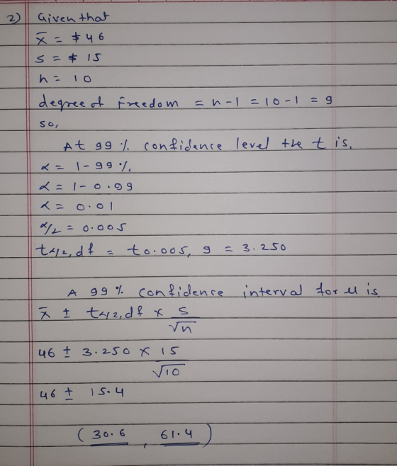 2Given that egree So 99 % Con 2,dence-interv al 4oru is A VIO 30. 6 6I.