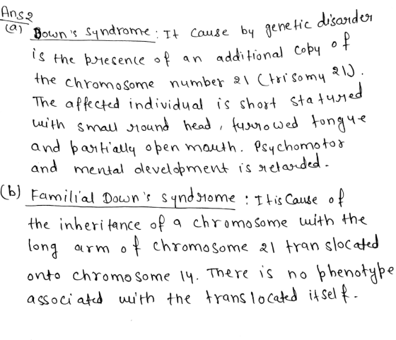 Ansa Et cause by genetic disorder (a) Bowns syndrome: It cause by genet Is the presence of an additional copy of ne chromoso