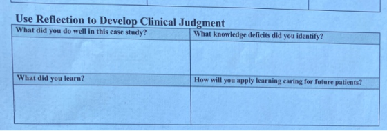 Use Reflection to Develop Clinical Judgment What did you do well in this case study? What knowledge deficits did you identify