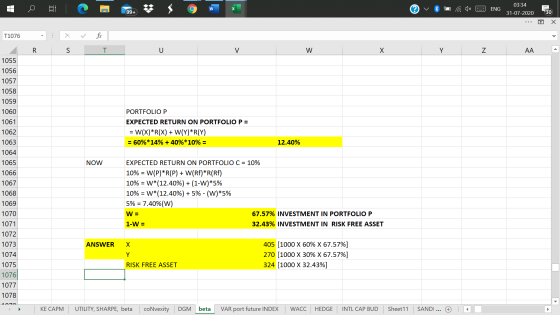 03:34 C w ENG 99+ 31-07-2020 30 Х X T1076 . R S T U V W х Y АА N 1055 1056 PORTFOLIO P EXPECTED RETURN ON PORTFOLIO PE = W(X)