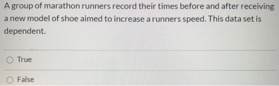 A group of marathon runners record their times before and after receiving a new model of shoe aimed to increase a runners spe