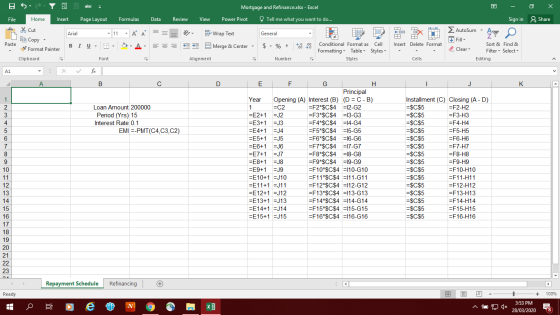 Mortgage and Refinance.xlsx - Excel 0 - Sign in 0 x & Share Formulas Data Review View Power Pivot Tell me what you want to do