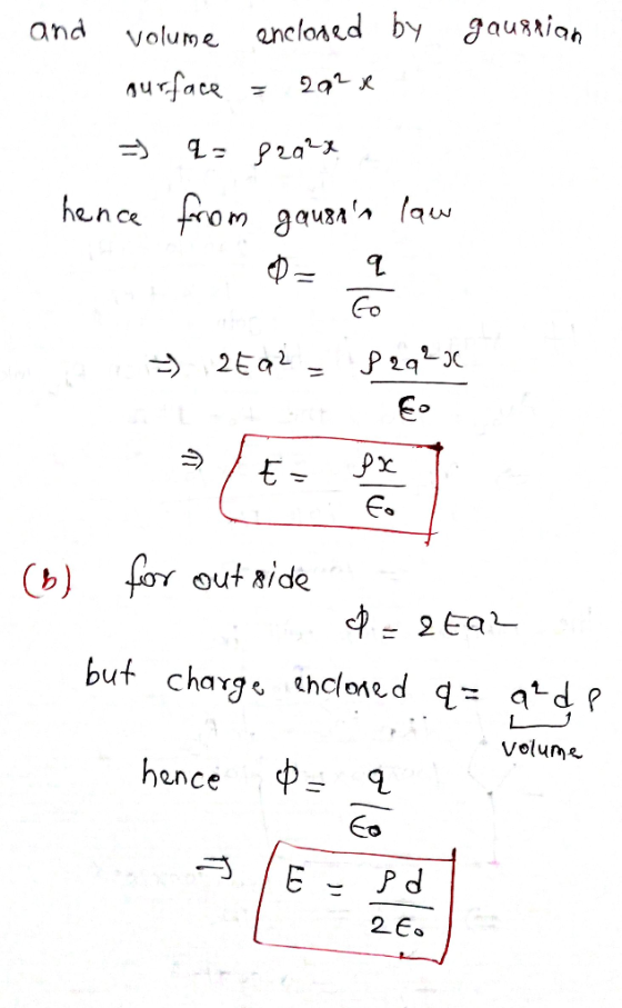 Volume anclosed by gaurtian and Aurface hence from gauaan law 2Ea2 for out aide (b but charg thcloned atdp Volume hence E =