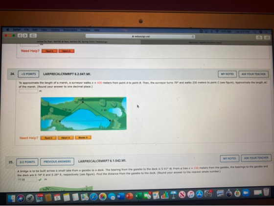 Satur Flotal view History Bookmarks Window Hole Need Help? PRE 24. -/2 POINTS LARPRECALCRMRP7 6.2.047.MI. MY NOTES ASK YOUR T