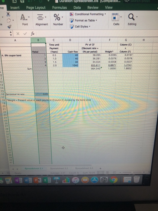 . Insert Page Layout A. Font Alignment Duration Spreadsheet.xis Compatibil...yo Search Sheet Formulas Data Review View Condit