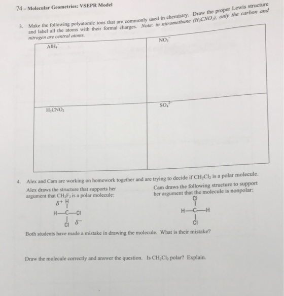 74 - Molecular Geometries: VSEPR Model 3. Make the following polyatomic ions that are commonly used in chemistry and label al