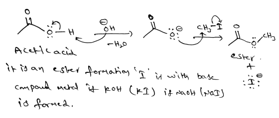 حمار همت و : : ester | Acetic acid it is an ester formation I in with base compoud metal i kot (KI) is nagy hat) is formed.