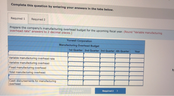 Complete this question by entering your answers in the tabs below. Required 1 Required 2 Prepare the companys manufacturing