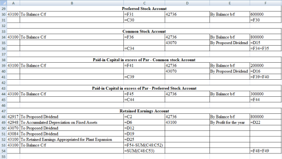 A 29 30 43100 To Balance Cif Preferred Stock Account =F31 42736 By Balance b/f 600000 =F30 =C30 32 43100 To Balance Cif Commo