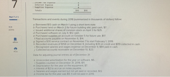 Συνε Τα Αμεις Interest Expense Supplies Expense Totals Part 7 of 9 Transactions and events during 2018 (summarized in thousan