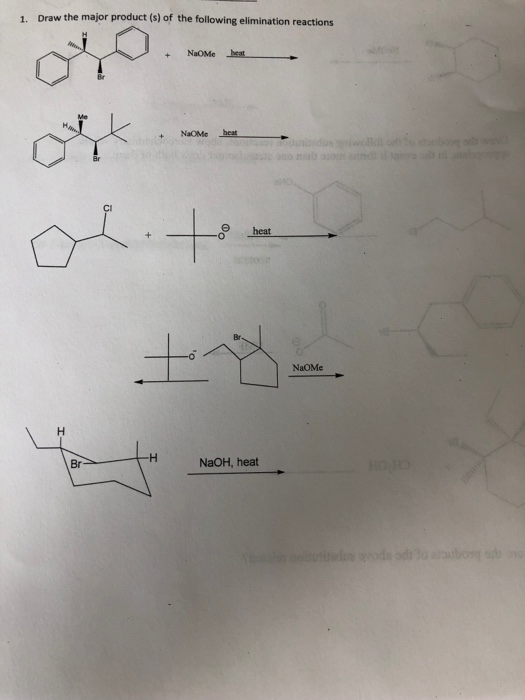 hr pthe flowing eination reactions 1. Draw the major product (s) of +NaOMe beat Θ heat Br NaOMe Br NaOH, heat