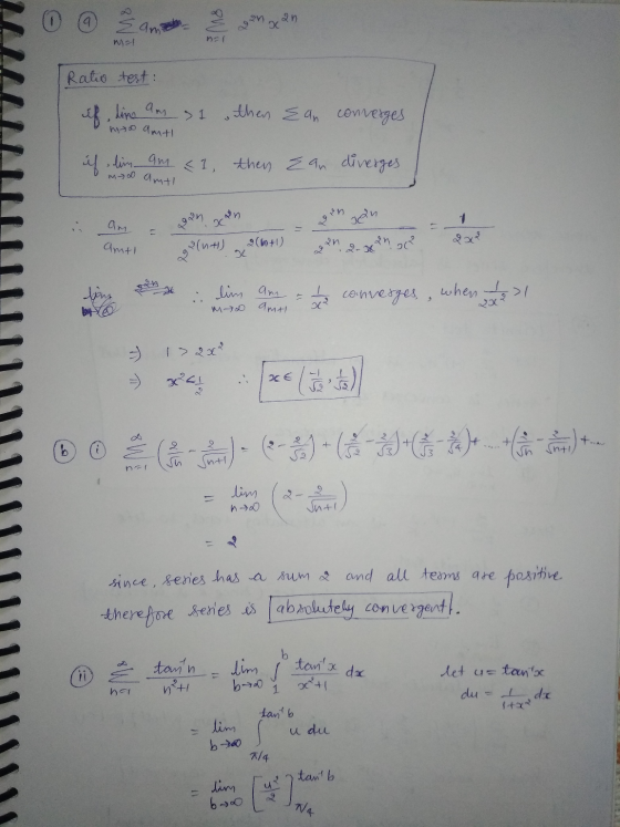 8 W an am W1 nar Ratio test: if, lins ay si then Ean converges mtoo amt am myoo amt! <1, then an diverges n gan xan فه Jan 2-