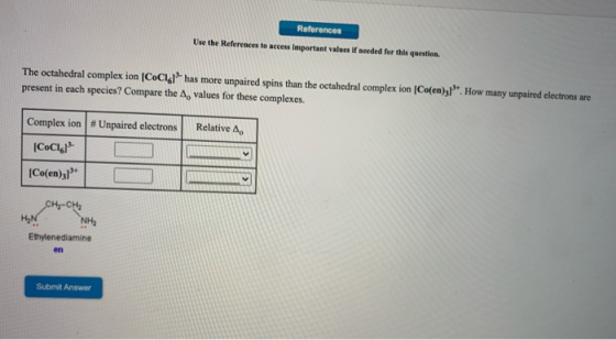 References Use the References to access important values if needed for this question. The octahedral complex ion (CoCiol has