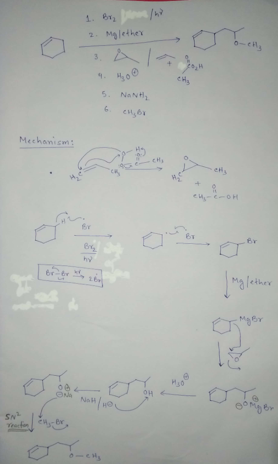 1. Brzo in 2. Mglether o-eH₃ + CO₂H с 5. NONH₂ 6. CH₂ Br Mechanismi a - CHO G en CH3 eH3 e Hz-e-OH Br Brz hy I Brabr hoy en M