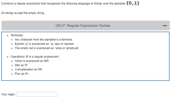 Construct a regular expression that recognizes the following language of strings over the alphabet {0,1} All strings except t