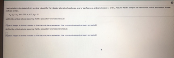 for the indicated veryothes, evel of significance and samples and Assume that the samples are independent, normal and random.