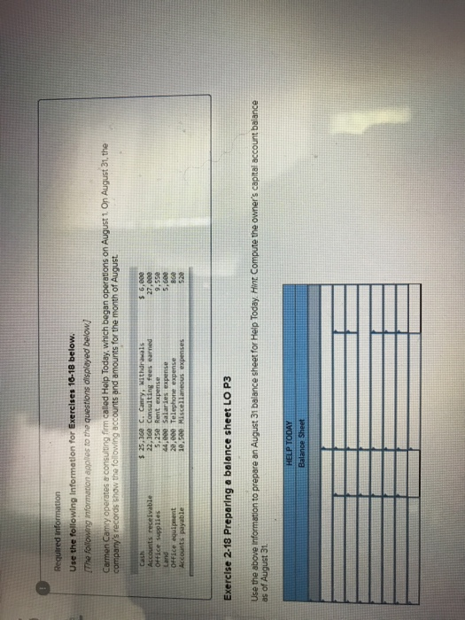 Required information Use the following Information for Exercises 16-18 below. The following information ages to the questions