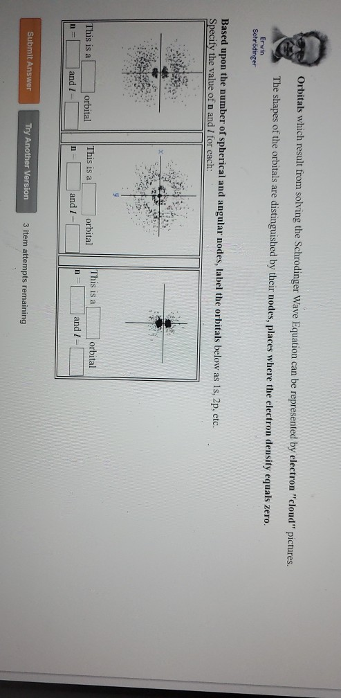Orbitals which result from solving the Schrodinger Wave Equation can be represented by electron cloud pictures. The shapes