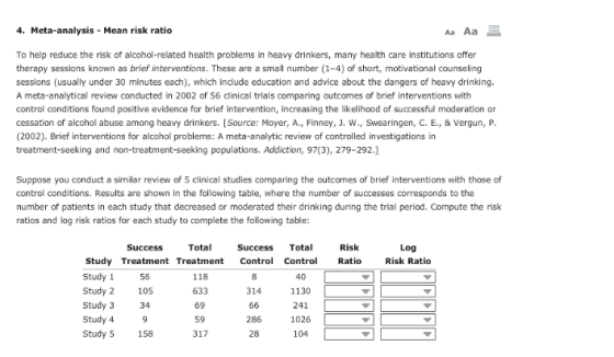 4. Meta-analysis - Mean risk ratio Aa Aa To help reduce the risk of alcohol-related health problems in heavy drinkers, many h