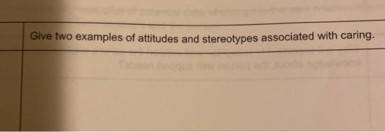 wo examples of attitudes and stereotypes associated with caring.