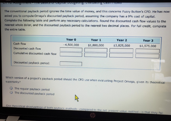 HTU. DICIT DUSIC un capitur vuugeuing. VOIVATING SITIONS The conventional payback period ignores the time value of money, and