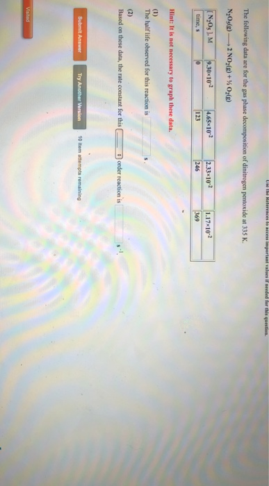 Use the Heerences to access important values if needed for this question The following data are for the gas phase decompositi