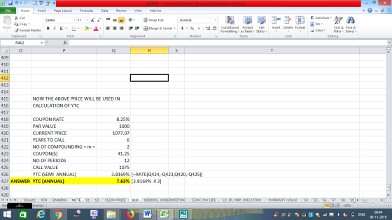 BOND- Microsoft Excel (Product Activation Failed) Review File Home Insert Page Layout Formulas Data View Add-Ins Σ AutoSum -