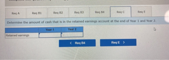 Req A Req B1 Req B2 Reg B3 Req B4 Reg C Req E Determine the amount of cash that is in the retained earnings account at the en