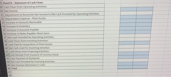8 Panel B - Statement of Cash Flows 29 Cash Flows from Operating Activities: 30 Net Income 31 Adjustments to Reconcile Net In