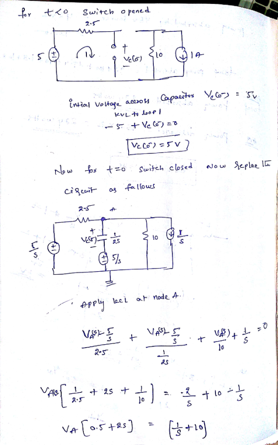 七く Switch opened 2-s Intial Vo나와 acero %)나 Now-知tZo Switch closed No gerbe lo Sl. 2 S &S 十25ナ . 2.S