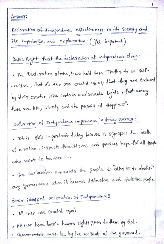 AnSwer Decla-radion of ndependance effective hus in the Society and Oasic Rgh thaa of indapendante, claim The Dedaratin platsn we hold these. Truths + be 와r evident. -Hot all Men are creokd eq.a), that Jh are endowed their crator oth ceylain unalienable Ritthat amang , ェti,踏11 important todod kou e H signifies die. birth esho uantto e prec be Clayasion Commo an men are. Cradd equal · Government mungt、be b(,扎e· consent of Ha governed