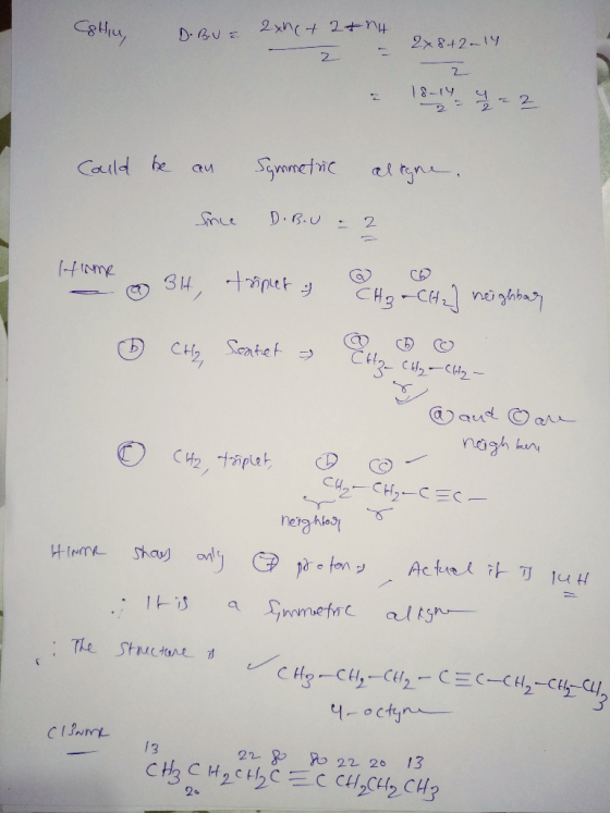 Celiu, D. BUE 2xhct 2+nH - 2 = 2x8+2-14 2 18-14 4 could be an Symmetric aligne. Since D.BU - 2 Home & 3H, troplet i Hote] nei