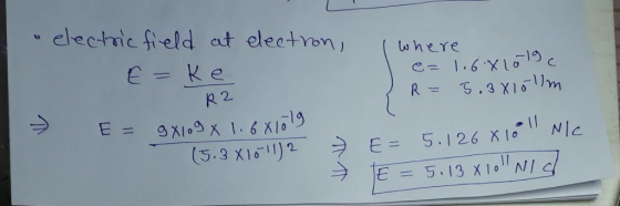 . clechic field at electron,he where 2.