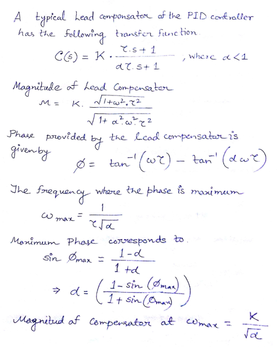 A ypica head ceponsator af the PID cok aler hastre f llowing, tlansfer function で.st 1 てs+ 1 mitude MK Phase prevfded bu the Lcod compensatis verb hare the phase is maximem- Monimam Phejc cosresponds to 1 +d ぐ eingata au Na