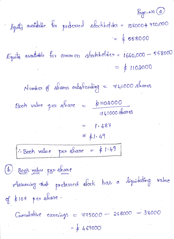 Page. alo avaidalle for prdeved ofkechhofden 108000+ 450,000 $ 558000 Eguils avadable for common stocaholder = 1660,000 - 558