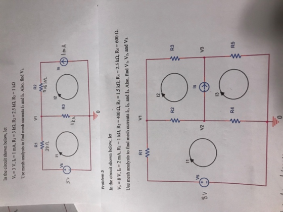 In the circuit shown below, let V. - 3 V.1. - 1 mA, R-3k, Ry - 2.5 kA, R = 1 kq Use mesh analysis to find mesh currents I, an