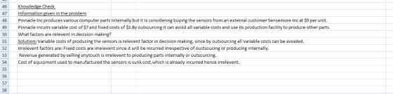 SI 46 47 48 49 50 Knowledge Check Information given in the problem Pinnacle Inc produces various computer parts internally bu