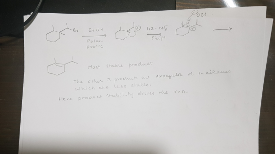 Post ке, е оны 2 - ни EtOH Polar protic - Most stable product. of l-alikenes The other 3 products are exocyclic which are les
