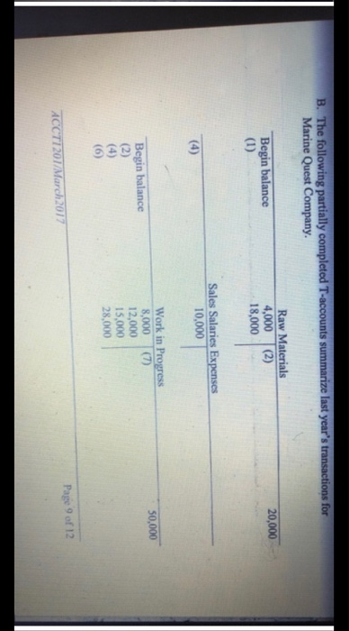 B. The following partially completed T-accounts summarize last years transactions for Marine Quest Company. Raw Materials 4,