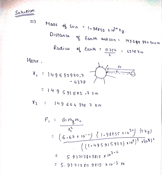 Solution 1. 98855 Earth and sun Distan ca. Radius 2 2. 6378 γ2 : 149 664 3483 Km (1.49 5 915923) xo)2 03 3 6 5.92지구 80 9815 λ 10-5
