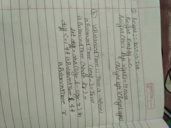 Beiaht Em .込Balanced Tree.. Toeea →Bool is Balanced Tree Cleal)u b) 10