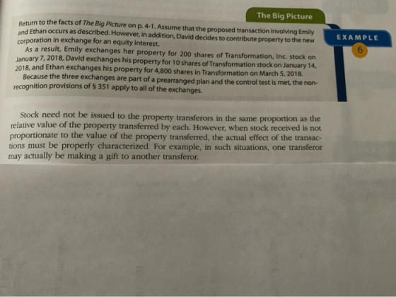 EXAMPLE The Big Picture Return to the facts of The Big Picture on p. 4-1. Assume that the proposed transaction involving Emil
