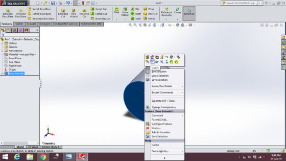 S SOLIDWORKS Search SOLIDWORKS Help ?- X Part1 n Rib Wrap Swept Boss/Base Swept Cut Fillet Reference Curves Geometry Linear D