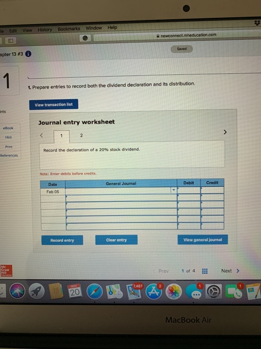 Edit View History Bookmarks Window Help newconnect. meducation.com Served apter 13 13 1. Prepare entries to record both the d
