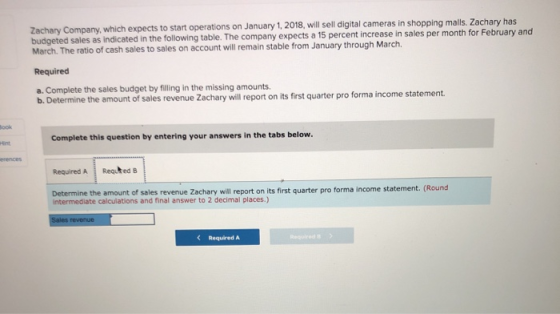 Zachary Company, which expects to start operations on January 1, 2018, will sell digital cameras in shopping malls. Zachary h