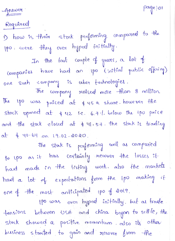 Answer page-01 Required 1) how is their stock performing compared to the 1po: were they over hyped initially, In the last cou